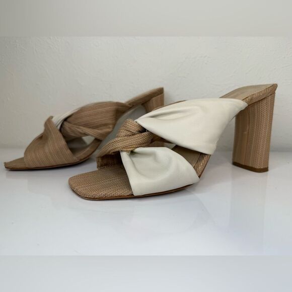 Schutz Wendy Pearl Beige Leather Color Block High Heel Sandals Size 9 EUC - Picture 5 of 8